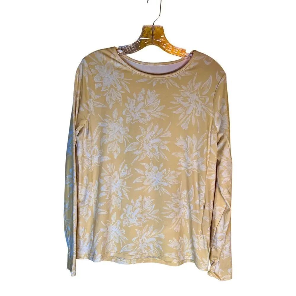 Hang Ten Women’s Yellow Beach Soft Floral Pocket Long Sleeve UPF 50+, Size Med